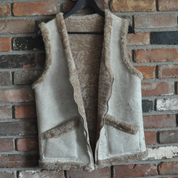 Vintage Handmade Shearling Sheepskin Leather Wool Western Vest Australia M - Picture 2 of 7